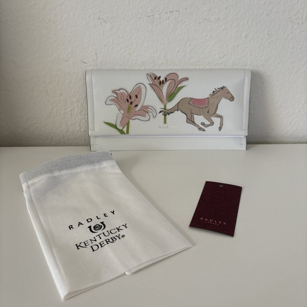 RADLEY LONDON Leather Kentucky Derby Large Flapover Wallet Horse Floral NWT
